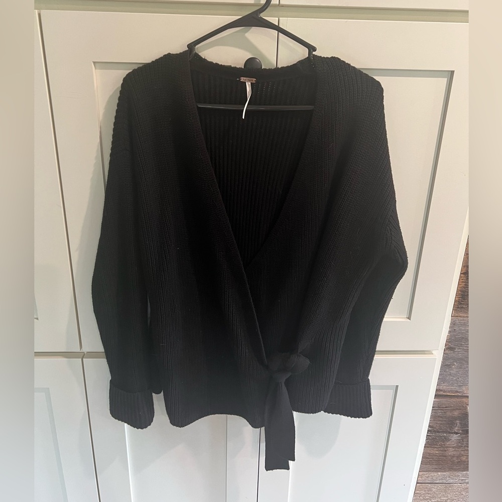 Free people black cross body tie knit sweater